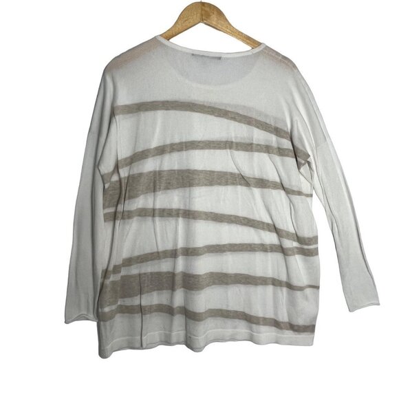 Peruvian Connection Knit Pima Cotton Striped Tunic Striped Cream Brown X-Small - Picture 7 of 9